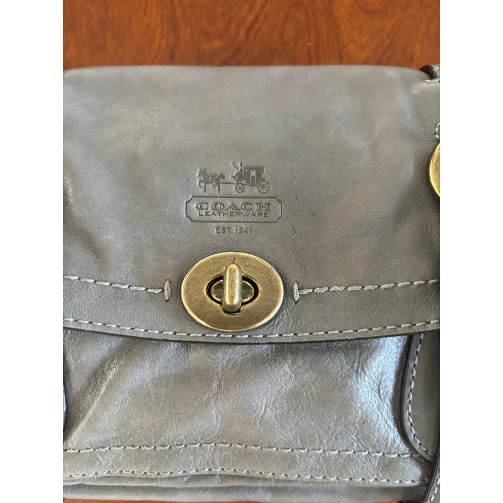 Coach Parker Grey‎ Leather Wristlet Clutch Bag E0893-12707 Vintage Y2K Brass